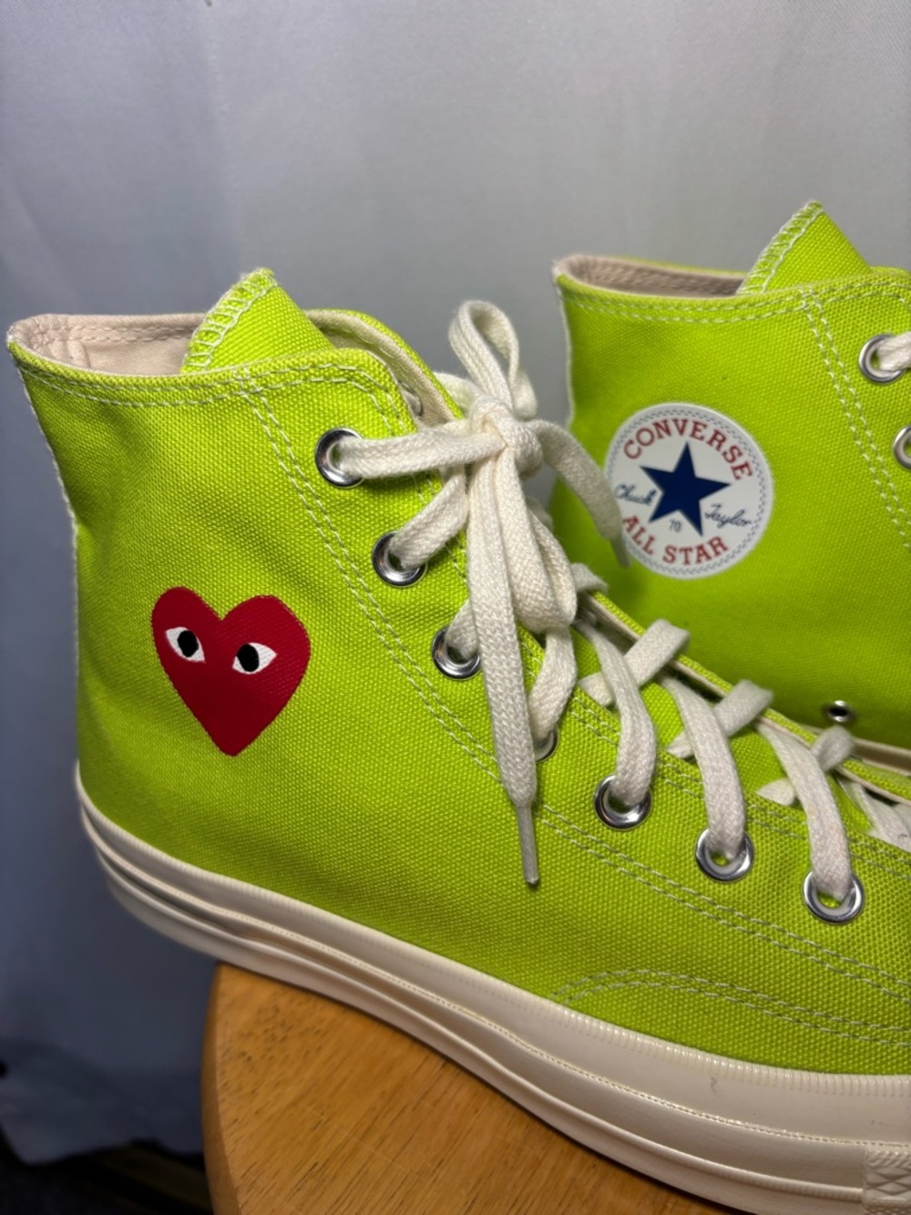 Converse x Comme des Garçons Play Neon Green High Top Sneakers 10W - Picture 9 of 10